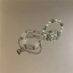 Vintage Tourmaline Stone Ring w/ Freshwater Pearl Cross Double Finger Ring