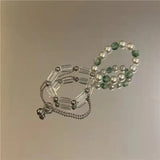Vintage Tourmaline Stone Ring w/ Freshwater Pearl Cross Double Finger Ring