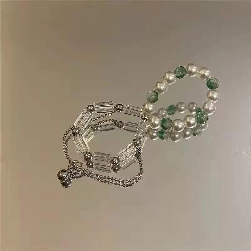 Vintage Tourmaline Stone Ring w/ Freshwater Pearl Cross Double Finger Ring