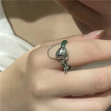Vintage Tourmaline Stone Ring w/ Freshwater Pearl Cross Double Finger Ring