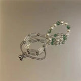Vintage Tourmaline Stone Ring w/ Freshwater Pearl Cross Double Finger Ring