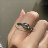 Vintage Tourmaline Stone Ring w/ Freshwater Pearl Cross Double Finger Ring