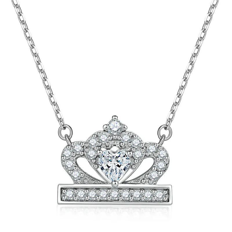 Zircon Heart Pendant Clavicle Chain Silver Necklace