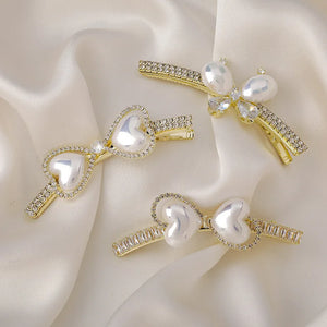 Sweet Pearl Heart Butterfly Duck Beak Clip Hair Clip