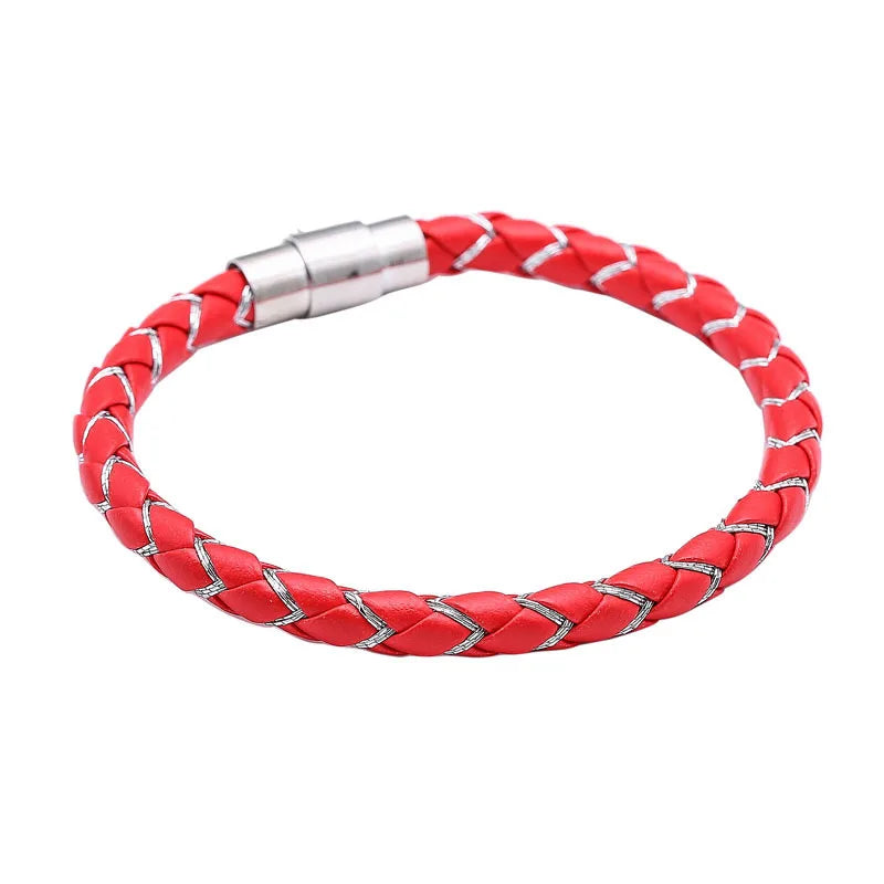 Stainless Steel Leather Bracelet Men Women Gift
