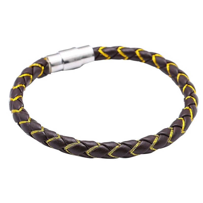 Stainless Steel Leather Bracelet Men Women Gift