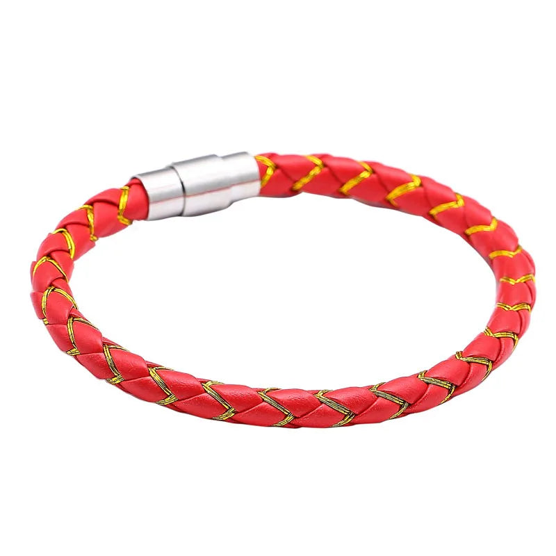 Stainless Steel Leather Bracelet Men Women Gift