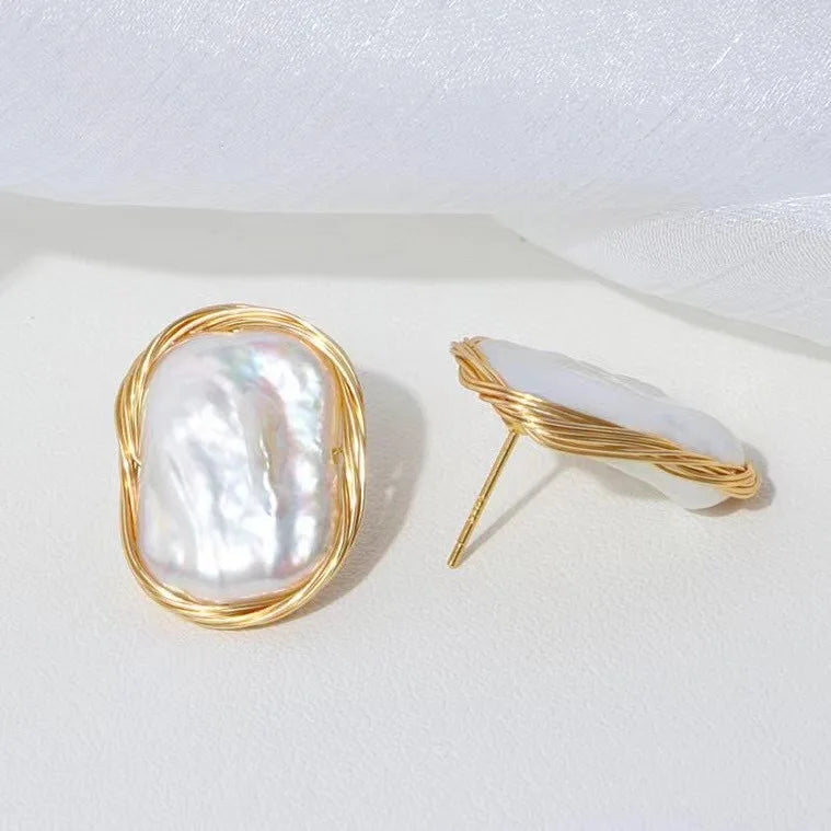 925 Silver Freshwater Baroque Pearl Earrings 14-21mm
