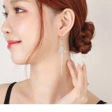 Crystal Clover Gemstones Drop Earrings Silver Jewelry