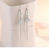 Crystal Clover Gemstones Drop Earrings Silver Jewelry