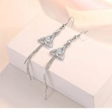 Crystal Clover Gemstones Drop Earrings Silver Jewelry