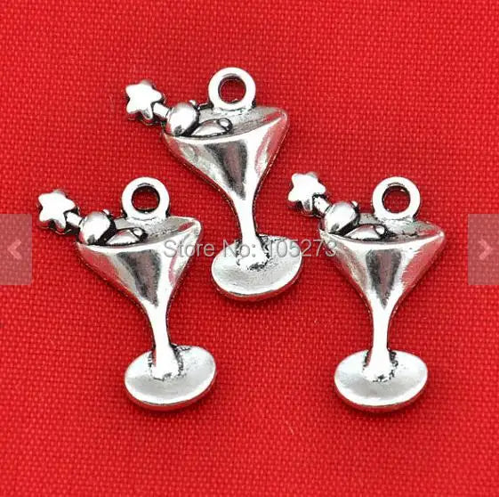 25pcs Antique Silver Wine Glass Charms Pendants DIY Jewelry Making