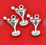 25pcs Antique Silver Wine Glass Charms Pendants DIY Jewelry Making