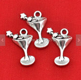 25pcs Antique Silver Wine Glass Charms Pendants DIY Jewelry Making