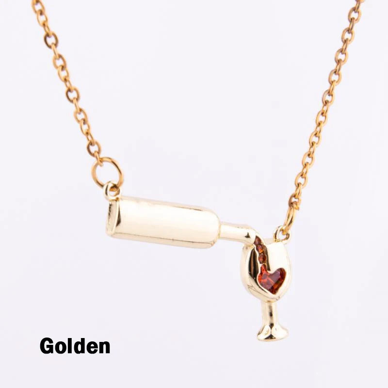 Wine Glass Cup Necklace Pendant Chains Women's Neck Jewelry