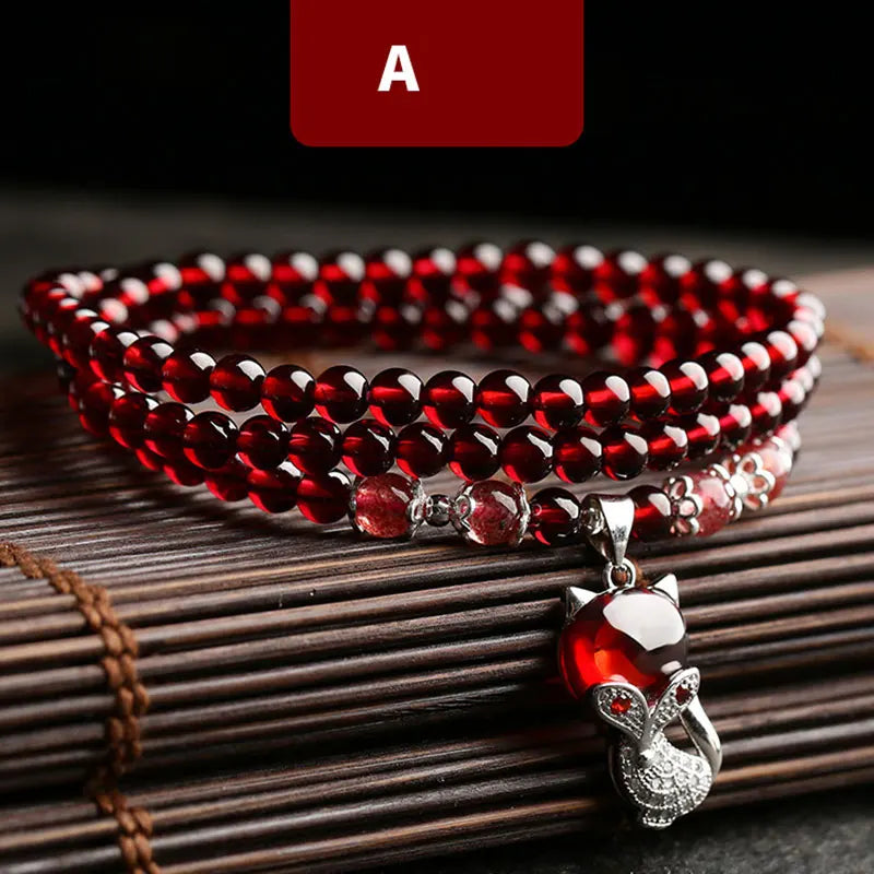 Garnet Gemstone Bracelet 925 Silver Fox Gourd Pixiu Snowflake Charm Gift Women