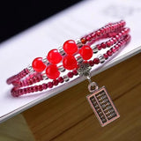 Wine Red Garnet Stone Bracelet Tibetan Silver Pendant Women Healing Jewelry