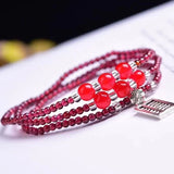 Wine Red Garnet Stone Bracelet Tibetan Silver Pendant Women Healing Jewelry
