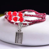 Wine Red Garnet Stone Bracelet Tibetan Silver Pendant Women Healing Jewelry