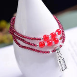 Wine Red Garnet Stone Bracelet Tibetan Silver Pendant Women Healing Jewelry