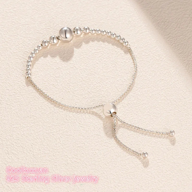 925 Sterling Silver Beads Sliding Bracelet Women Jewelry