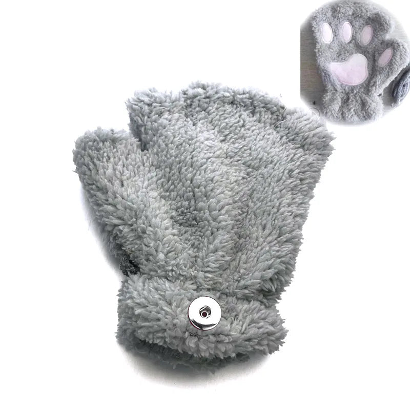 Winter Cat Paw Fingerless Gloves 021 with Snap Button Accessories