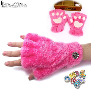 Winter Cat Paw Fingerless Gloves 021 with Snap Button Accessories