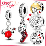 Winter Christmas Socks Pendant 925 Sterling Silver Charm Beads