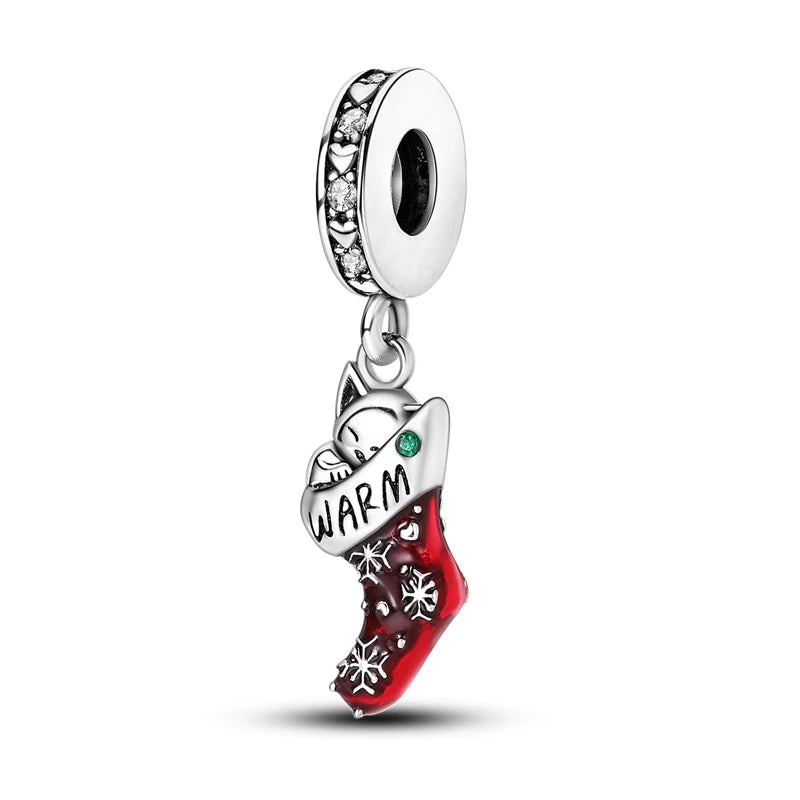 Winter Christmas Socks Pendant 925 Sterling Silver Charm Beads