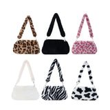 Winter Cow Print Underarm Bag Soft Plush Leopard Small Shoulder Tote