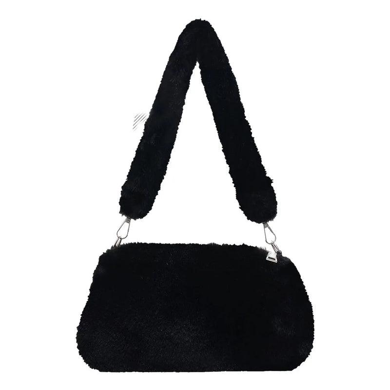 Winter Cow Print Underarm Bag Soft Plush Leopard Small Shoulder Tote