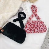 Winter Cow Print Underarm Bag Soft Plush Leopard Small Shoulder Tote