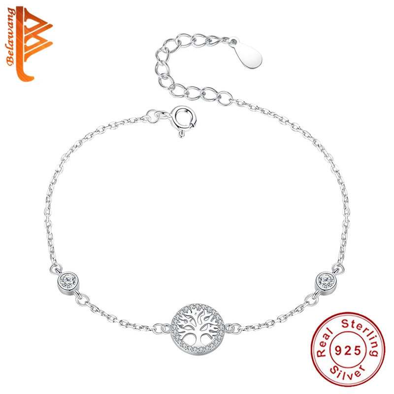925 Silver Tree of Life CZ Charm Bracelet for Women Girls