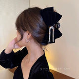 Winter Flannelette Bow Fringe Hair Claws Rhinestone Hair Accessory