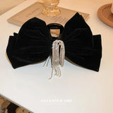 Winter Flannelette Bow Fringe Hair Claws Rhinestone Hair Accessory