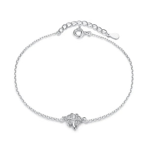 Winter Clover CZ Silver Bracelet Women Lady Wedding 925 Sterling Silver Jewelry