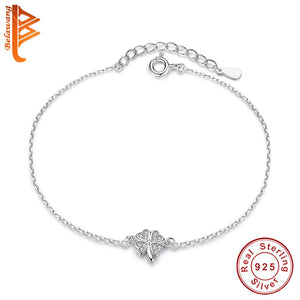 Winter Clover CZ Silver Bracelet Women Lady Wedding 925 Sterling Silver Jewelry