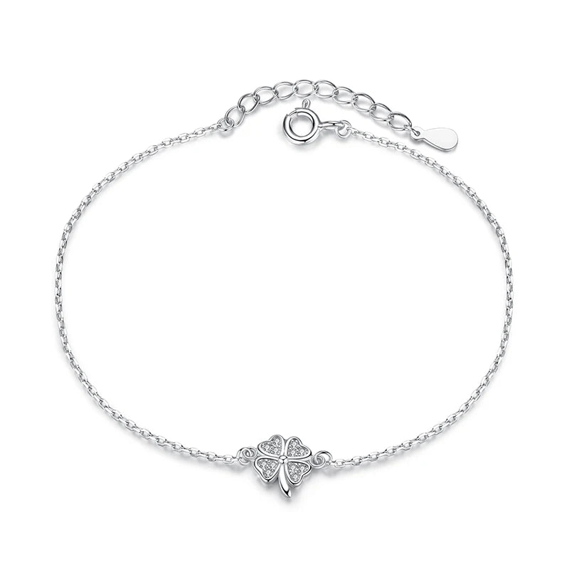 Winter Clover CZ Silver Bracelet Women Lady Wedding 925 Sterling Silver Jewelry