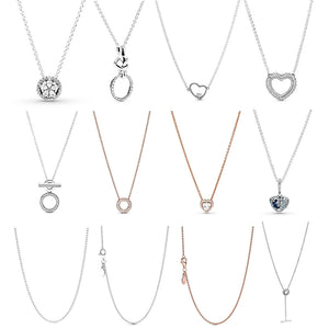 925 Silver Snowflake Heart Necklace Classic Cable Chain