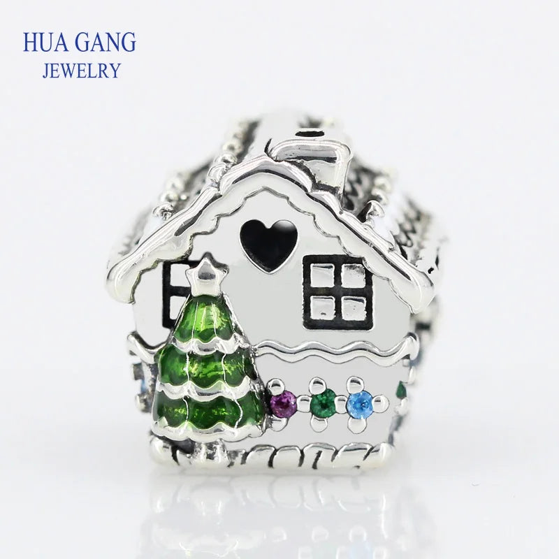 Winter Fits 925 Sterling Silver Gingerbread House Charms Beads