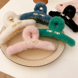 Winter Personalized Letter Plush Barrettes Updo Hair Claw Catch Hair Accessories