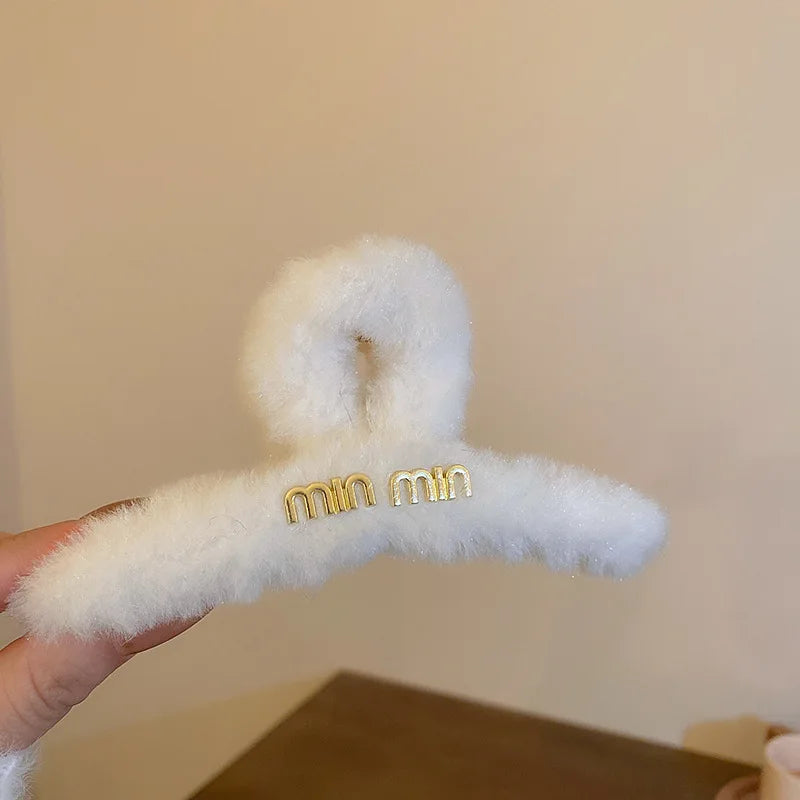 Winter Personalized Letter Plush Barrettes Updo Hair Claw Catch Hair Accessories
