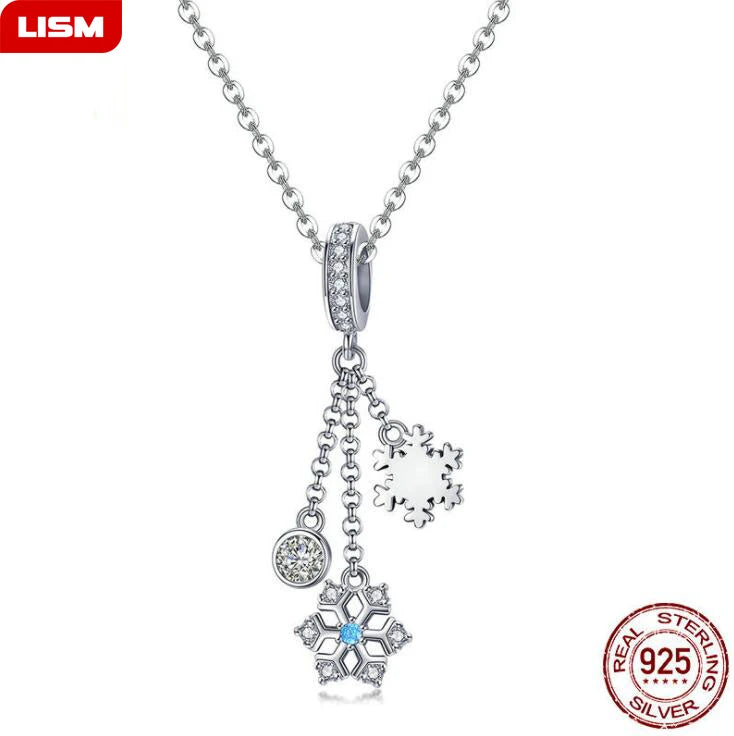 925 Silver Snowflake CZ Pendant Necklace for Women Girls