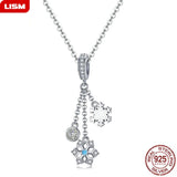 925 Silver Snowflake CZ Pendant Necklace for Women Girls