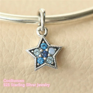 Winter 925 Silver Star Pendant Multi-Colored Crystals Beads