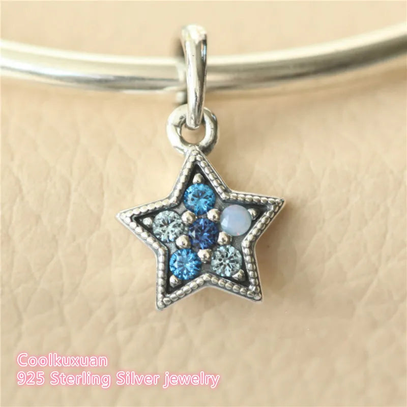 Winter 925 Silver Star Pendant Multi-Colored Crystals Beads