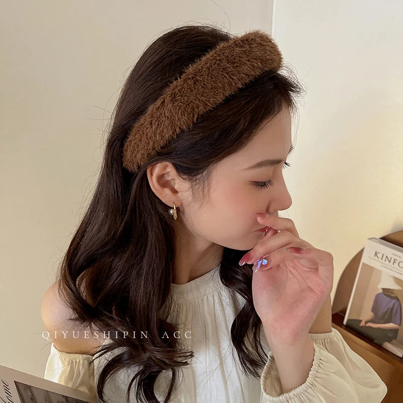 Winter Plush Hair Hoop for Women Girls Classic Office Vintage Headbands