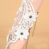 Winter Wedding Bride Bracelet Faux Pearl Lace Wristband Bridal Hand Jewelry