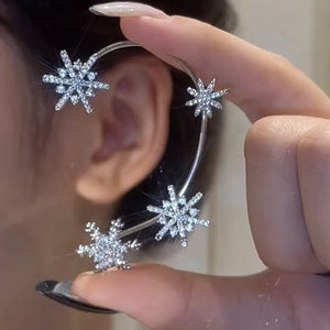Winter Snowflake Star Clip Earrings Cubic Zirconia Ear Climber