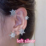 Winter Snowflake Star Clip Earrings Cubic Zirconia Ear Climber